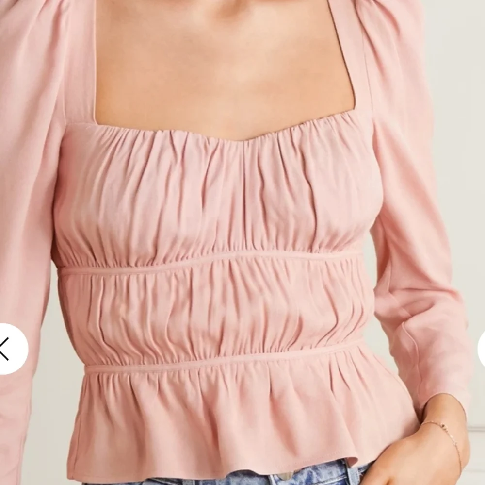 Reformation Blush Pink Ruched Square-Neck Blouse